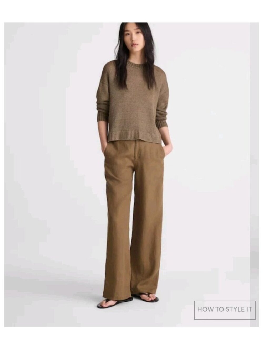 Madewell The Zoe Womens 0 Short Relaxed Straight Linen Pants Safari Khaki NZ679